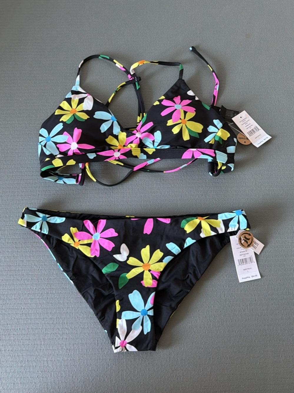 Hurley Women's Black Floral Two-Piece Swim Set - Bright Multi